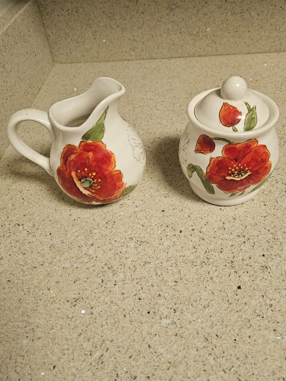 Maxcera Red Poppy Ceramic Cream and Sugar Set